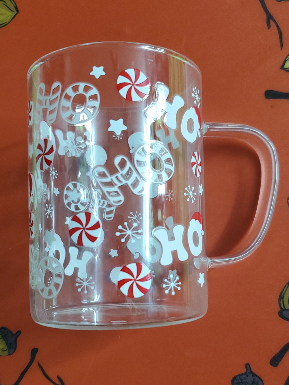 Clear Holiday Glass Mug with Peppermint Design